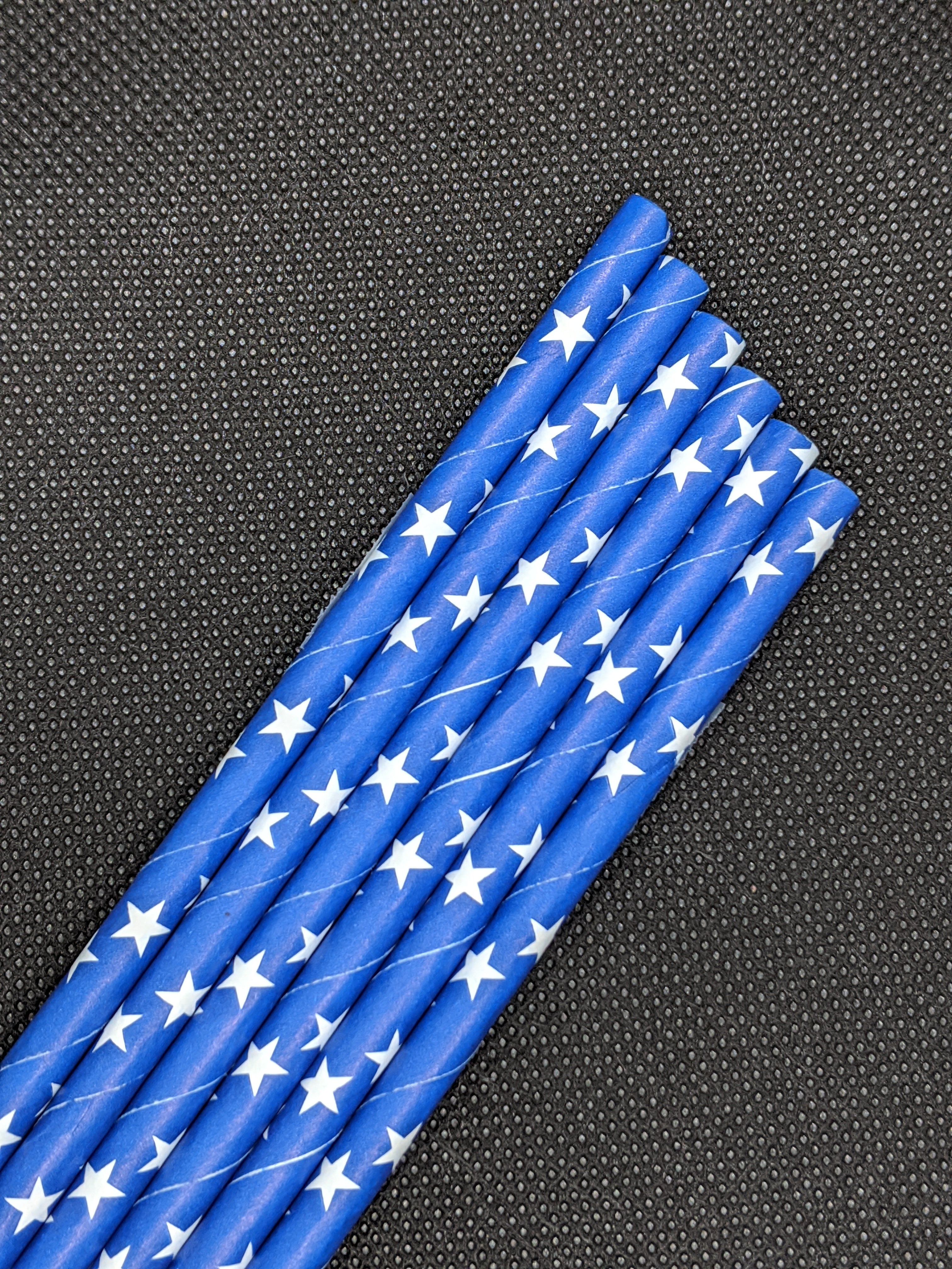 7.75" BLUE PAPER STRAWS - STAR DESIGN - 2400 CT (WRAPPED) - Orcas Ocean Straws