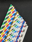 7.75" PAPER STRAWS - VARIETY DESIGNS - 500 CT (UNWRAPPED)